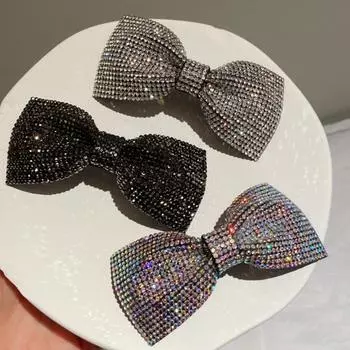 Заколка для волос с большим бантом, блестящая заколка для волос с бантиком и заколкой для волос, материал из сплава, изысканный дизайн, заколка для волос, модные аксессуары белый