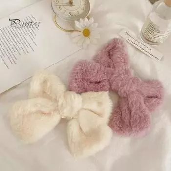 Заколка для волос с большим бантом для девочек, однотонная плюшевая текстура, заколка для волос, осенне-зимний стиль, аксессуар для волос на каждый день чёрный