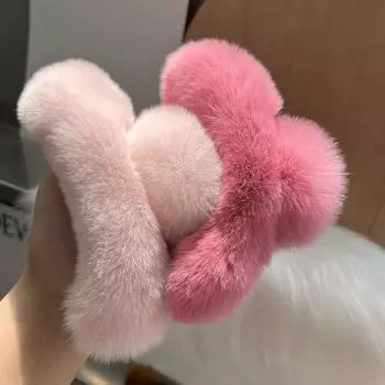 Заколка для волос с большим крабом из искусственного меха для девочек, заколка для волос с когтями, заколка на спине, милые плюшевые женские заколки для волос с хвостиком бежевый