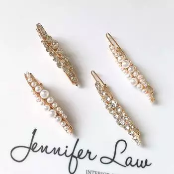 Заколка для волос с бриллиантами и жемчугом в корейском стиле: Челка, украшенная стразами, и заколки-уточки