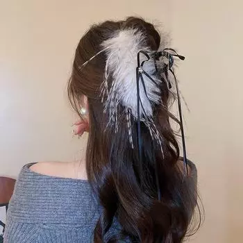 Заколка для волос с бриллиантовым сердцем и перьями: Заколка для волос в виде акулы для женщин в стиле феи Grab Clip кофейный