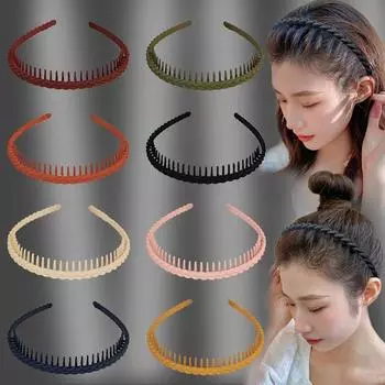 Заколка для волос с челкой, повязка на голову с матовой косой, обруч с зубцами, нескользящая повязка для волос, повседневная повязка на голову