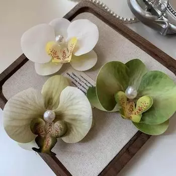 Заколка для волос с цветком фаленопсиса, заколка для волос с цветочным дизайном из искусственного шелка, заколка для волос на затылке, легкий стильный аксессуар розовый