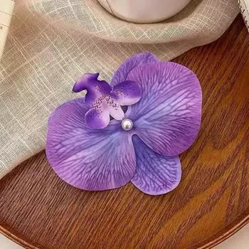 Заколка для волос с цветком фаленопсиса, заколка для волос с цветочным дизайном из искусственного шелка, заколка для волос на затылке, легкий стильный аксессуар