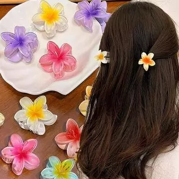 Заколка для волос с цветком Гавайев для девочек, красочные заколки для волос в форме яйца в форме цветка, когти для волос, акриловые заколки для хвоста, аксессуары для волос для свадебной вечеринки жёлтый