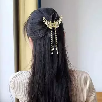 Заколка для волос с длинной бахромой, искусственным жемчугом, бабочками, декором, заколками для волос, для женщин и девочек, прически для дома, на открытом воздухе, для игр, украшения для волос 4
