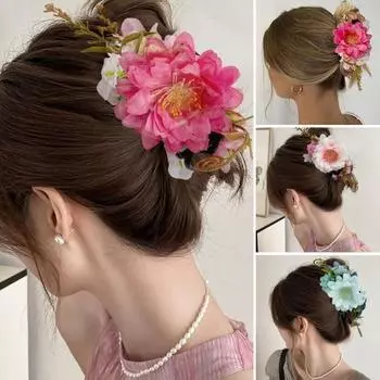 Заколка для волос с имитацией цветка, боковая челка, 3D-цветок, декоративная, сильная фиксация фиолетовый