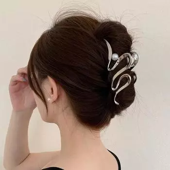 Заколка для волос с искусственным жемчугом, элегантная металлическая заколка, уникальная прочная минималистичная заколка для тонких волос, прически наполовину вверх серебряный