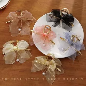 Заколка для волос с кисточками и бантом, марлевая заколка в виде акулы, жемчужный кулон, металлический головной убор, заколка для волос на затылке, инструменты для укладки волос, аксессуары