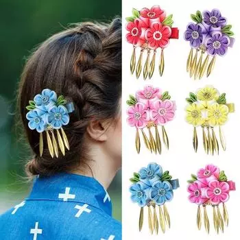 Заколка для волос с кисточкой, блестящие стразы, цветочное украшение, легкая универсальная заколка для волос, аксессуары для волос синий