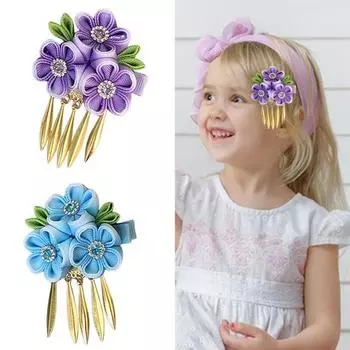 Заколка для волос с кисточкой, блестящие стразы, цветочное украшение, легкая универсальная заколка для волос, аксессуары для волос синий