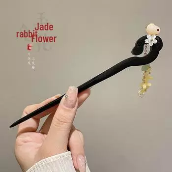 Заколка для волос с кисточкой в виде кролика-османтуса - высококачественное черное дзен-дерево в стиле ханьфу-сандал