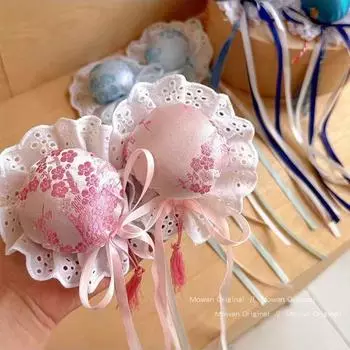 Заколка для волос с кружевным бантом и кисточкой, тканевый головной убор для косплея, кавайная заколка в китайском стиле, повседневная розовый