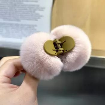 Заколка для волос с милым маленьким меховым комочком, заколка из меха кролика-выдры, маленькая заколка из красного плюша для осени и зимы в Интернете, аксессуар для волос с заколкой по краям A цветочные белый