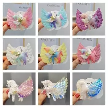 Заколка для волос с милым животным в виде единорога для маленькой девочки, кавайная блестящая заколка для волос с единорогом для детей, милая заколка для волос с боковой челкой, головной убор