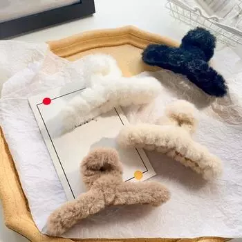 Заколка для волос с плюшевой оберткой, большая заколка для волос с затылком, универсальный аксессуар для волос на каждый день розовый