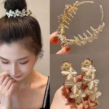 Заколка для волос с жемчугом и бабочкой, женская заколка для волос на затылке, захватывающая фрикадельку, заколка для волос