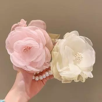 Заколка для волос с жемчугом и цветком, имитация цветка, роза, заколки для французского милого хвостика, свадьба жёлтый