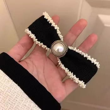 Заколка для волос с жемчужным бантом, элегантная французская заколка для хвоста, пружинная заколка для милой девушки, женская челка, боковая заколка, головной убор, заколка для волос