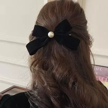 Заколка для волос с жемчужным бантом в корейском стиле, бархатная заколка для волос с бантом, элегантные дети