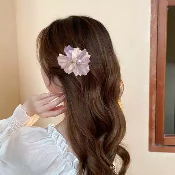 Заколка для волос с жемчужным цветком в корейском стиле для девочек, простая заколка для волос с шелковым цветком для девочек/женщин светло-зеленый