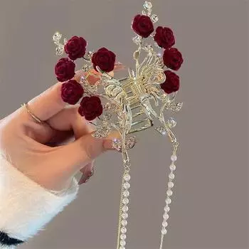 Заколка для волос со сливовым бантом, красная роза, зажим в форме акулы, зажим для волос, аксессуары для волос, высококачественная заколка в виде акулы, зажим для волос, головной убор