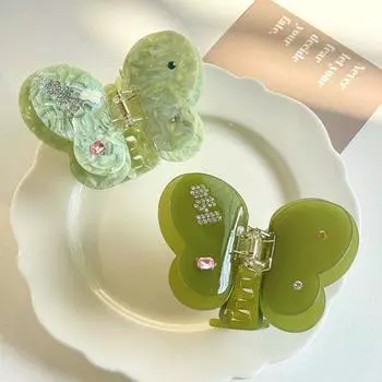 Заколка для волос со стразами и бантом из ацетата, бабочка, модная девушка style 2