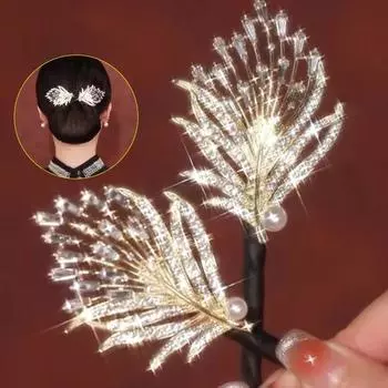 Заколка для волос со стразами и перьями, элегантная бигуди для волос, ловкий создатель пучков, длинные густые аксессуары для волос для женщин 1PCS синий