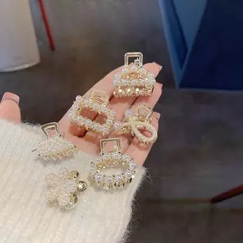 Заколка для волос со стразами и жемчугом — элегантная корейская заколка для высокого хвоста для женщин null золотой