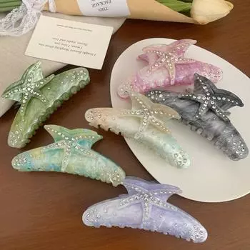 Заколка для волос со стразами в виде морской звезды, большая заколка для волос в виде акулы из ацетата, свадебная