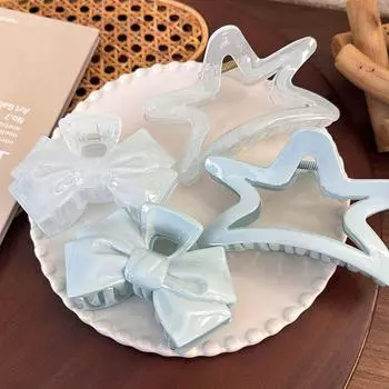 Заколка для волос Sweet Cream Blue Bow в виде пятиконечной звезды с геометрическим узором для женщин, элегантные заколки-крабы с бантом, аксессуары для волос A2