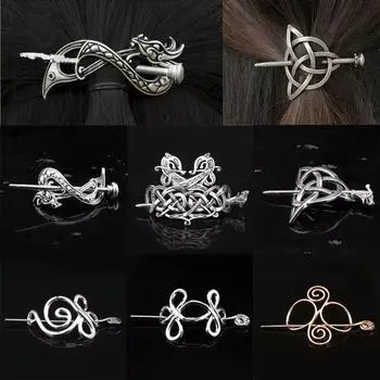 Заколка для волос «Викинг» Celtics Knots Crown Vintage Metal Dragons Slide Hair Stick Руна Заколка для волос Ювелирные изделия для волос Аксессуары для женщин и девочек
