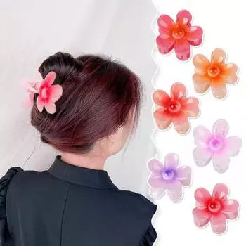 Заколка для волос в форме цветка, градиент цвета, противоскользящая, с перекрестными зубцами, пластиковый коготь для волос на затылке, большая заколка для волос в форме акулы, аксессуары для волос розовый