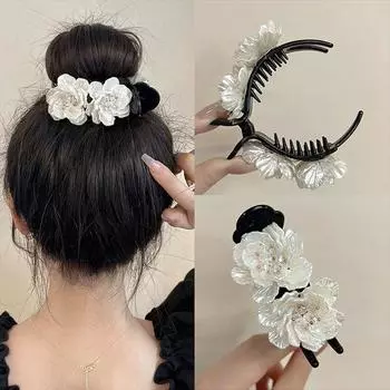 Заколка для волос в форме ракушки с цветком, винтажные элегантные женские изысканные модные милые заколки для хвоста, зажим для девочек с утиным клювом, ювелирные изделия, праздничные подарки, аксессуары для волос