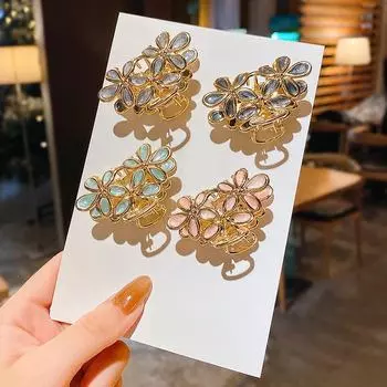 Заколка для волос в корейском стиле с цветочным узором для женщин: Затылок, челка, знаменитость и элегантный головной убор F152 серый