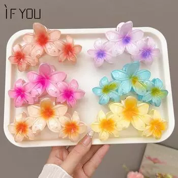 Заколка для волос в летнем пляжном стиле, цветные акриловые заколки для волос с когтями Франжипани, цветочные заколки для женщин, аксессуары для волос 1