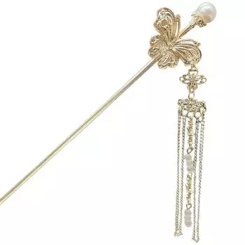 Заколка для волос в неокитайском стиле для женщин, элегантная заколка-шпилька для волос с кисточкой-бабочкой, винтажная металлическая заколка с эффектом состаривания, аксессуары для волос к платью