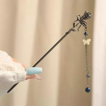 Заколка для волос в неокитайском стиле, легкая роскошь, металл, роза, луна, элемент бабочки, шпилька для волос для женщин, ханьфу, юбка «лошадиное лицо», заколка для волос