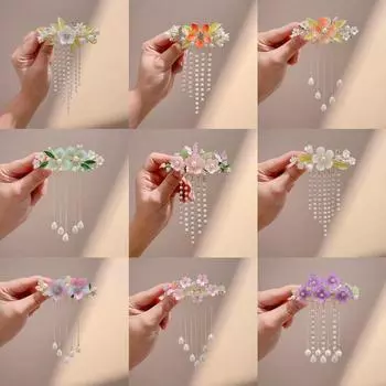 Заколка для волос в старинном стиле с кисточками и жемчугом для ханьфу и чонсама