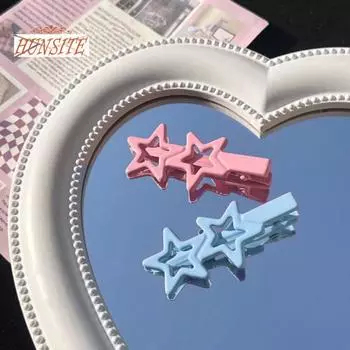 Заколка для волос в стиле полой звезды, яркий цвет, нескользящий, сверхлегкий, милый головной убор для девочек, украшение на челку для женщин розовый