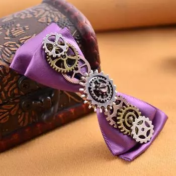 Заколка для волос в стиле стимпанк с фиолетовой лентой и бантом, заколка в виде утконоса