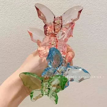 Заколка для волос в виде бабочки из кристаллов, женская летняя заколка для волос для девочек, прозрачная заколка-акула, заколка-зажим, аксессуары для волос 8.5CM/3.34inch