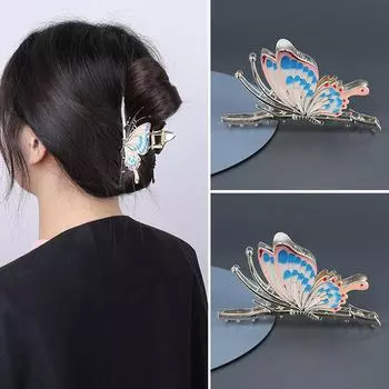 Заколка для волос в виде бабочки, расписанная 9 цветами - украшение в виде акулы в старинном стиле KC Golden Butterfly золотистый