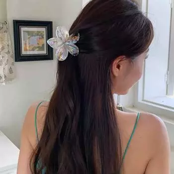 Заколка для волос в виде цветка, симпатичная заколка для волос, пластиковая большая заколка для волос с геометрическим узором, блестящая прозрачная заколка для волос в отпуске белый