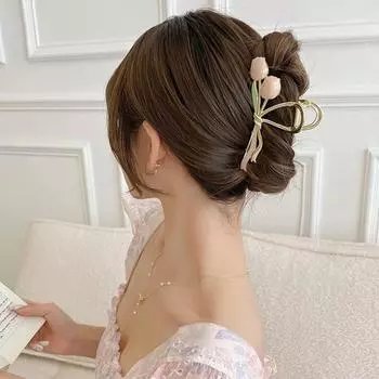 Заколка для волос в виде цветка тюльпана Зажим для захвата головы для женщин Фиксированный хвост розовый