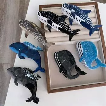 Заколка для волос в виде дельфина из ацетата, заколка в виде акулы синего кита, модная уксусная кислота, коготь для волос животных, девушка E