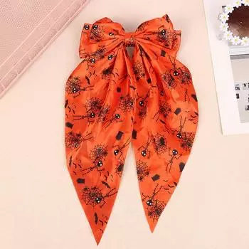 Заколка для волос в виде галстука-бабочки на Хэллоуин, тканевый принт, привидение, паутина, тыква, серпантин, пружинная заколка, шпилька, аксессуары для волос для вечеринок
