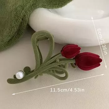 Заколка для волос в виде красного бархата в стиле ретро, милая жемчужная заколка для волос в виде бархатного тюльпана, элегантная металлическая заколка в виде акулы, аксессуары для волос