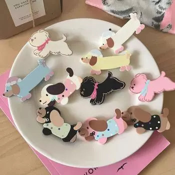 Заколка для волос в виде милой собаки из мультфильма для женщин и девочек, заколки для волос в виде животных, аксессуары для волос, шпильки для челки V9N6 Pink Polka Dots-One size