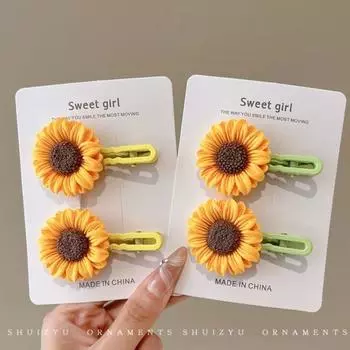 Заколка для волос в виде подсолнуха, милая и милая заколка для волос в виде мультяшного цветка, девушка с ломкими волосами, челка, заколка для волос, аксессуар для волос